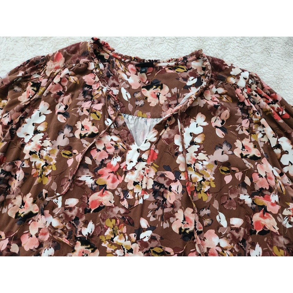 Torrid Womens Plus Size 3 Brown Floral V-Neck Rayon Blouse Peasant Boho Top